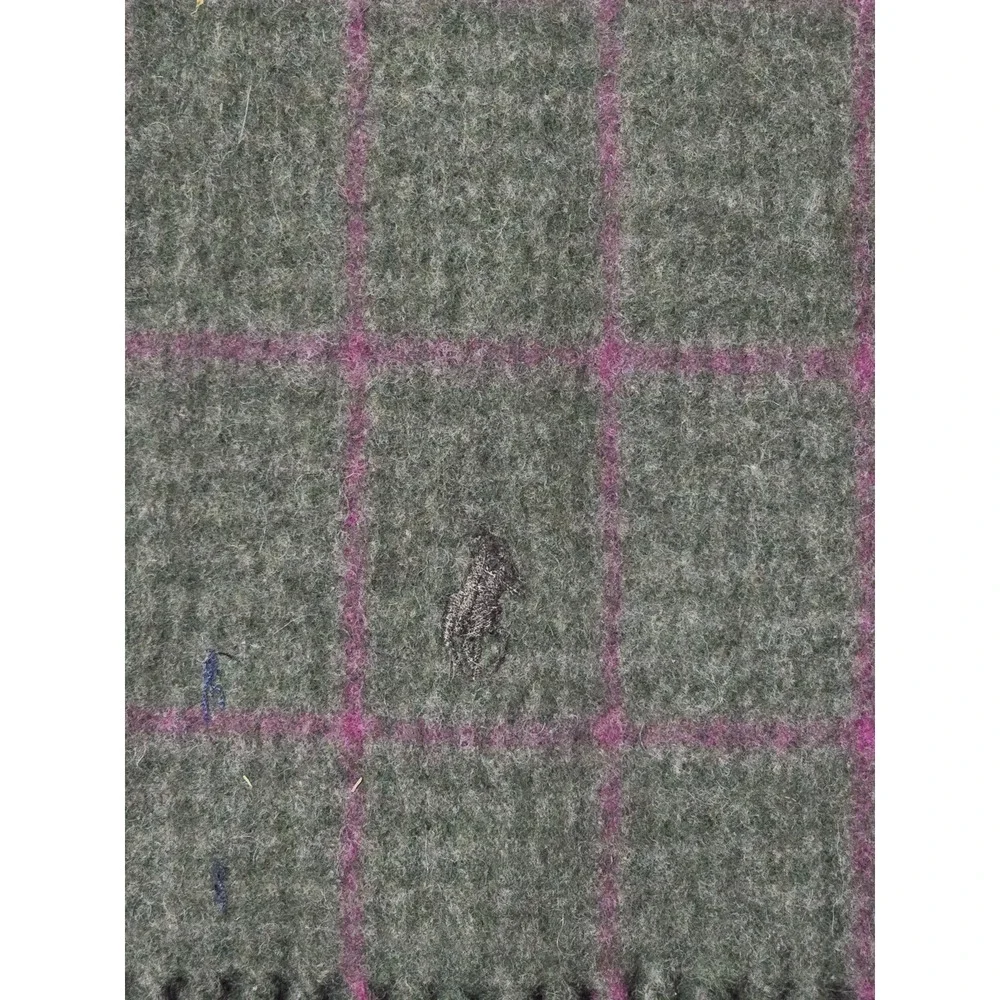 Polo Ralph Lauren Men's Plaid Wool Blend‎ Scarf with Fringe Made in Italy (AB)